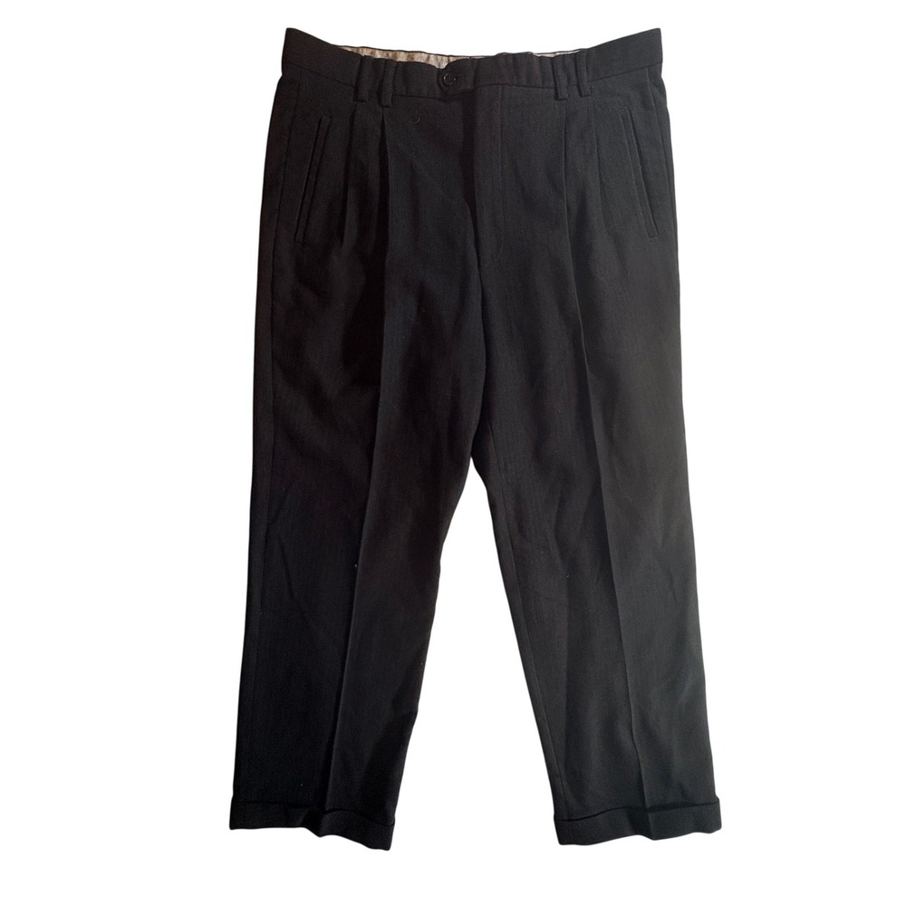 St. Croix Dress Pants Mens 37x28 Black Pleated‎ Wool Blend Made in Italy Cuffed